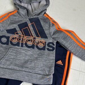 Adidas Toddler 2T Two Piece Track Suit Outfit Orange‎ Navy Hooded Pullover Pants